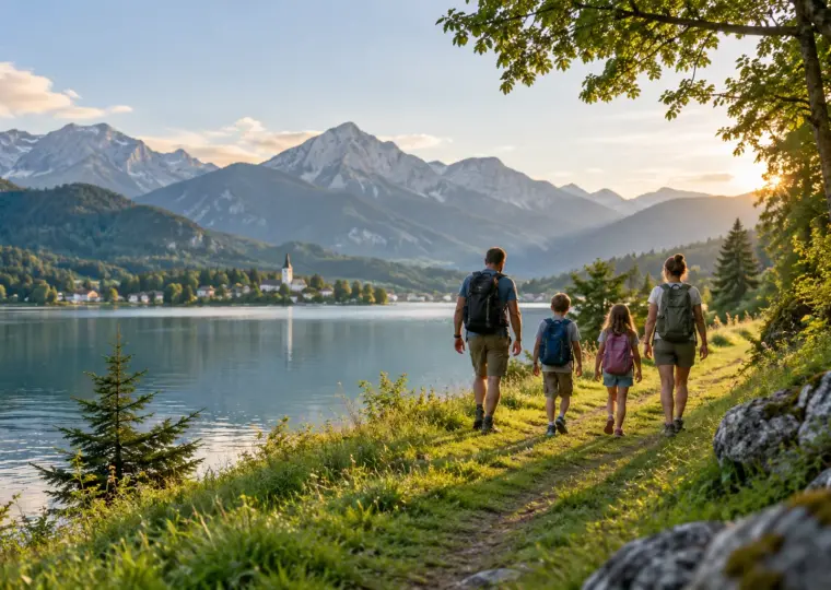 KI-Symbolbild: Familie auf einem einfachen Weg am See