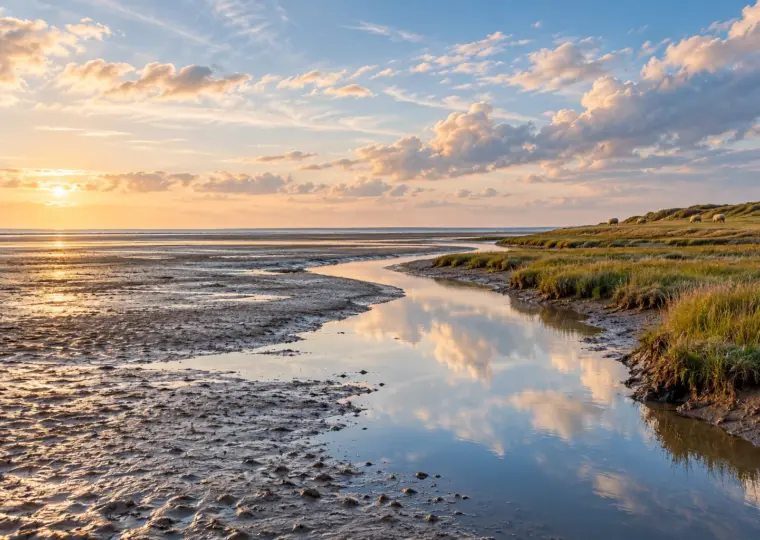 KI-Symbolbild: Priel und weite Wattlandschaft an der Nordsee